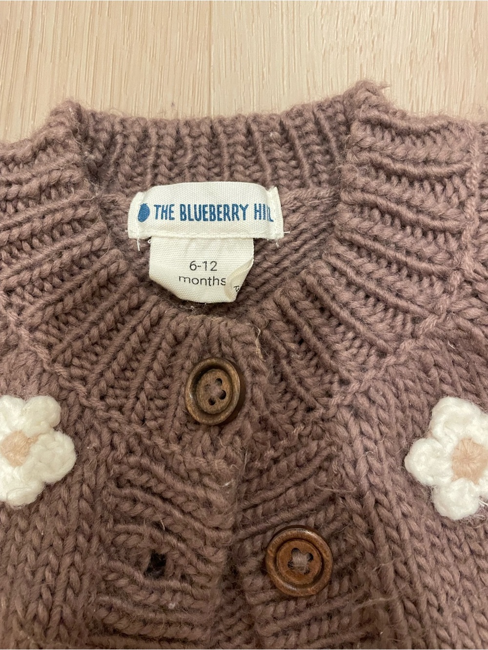 The Blueberry Hill Mauve Knit Baby Cardigan - Cozy Floral Button Front